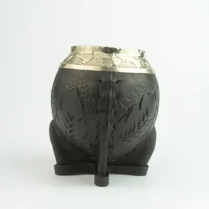 Mate Torpedo Calabaza - Cuero Negro Repujado