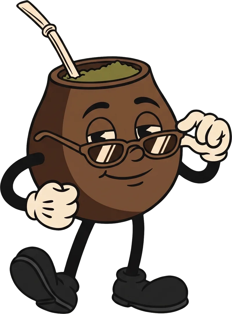 El Pana, la mascota de El Pana Mate, bajándose las gafas