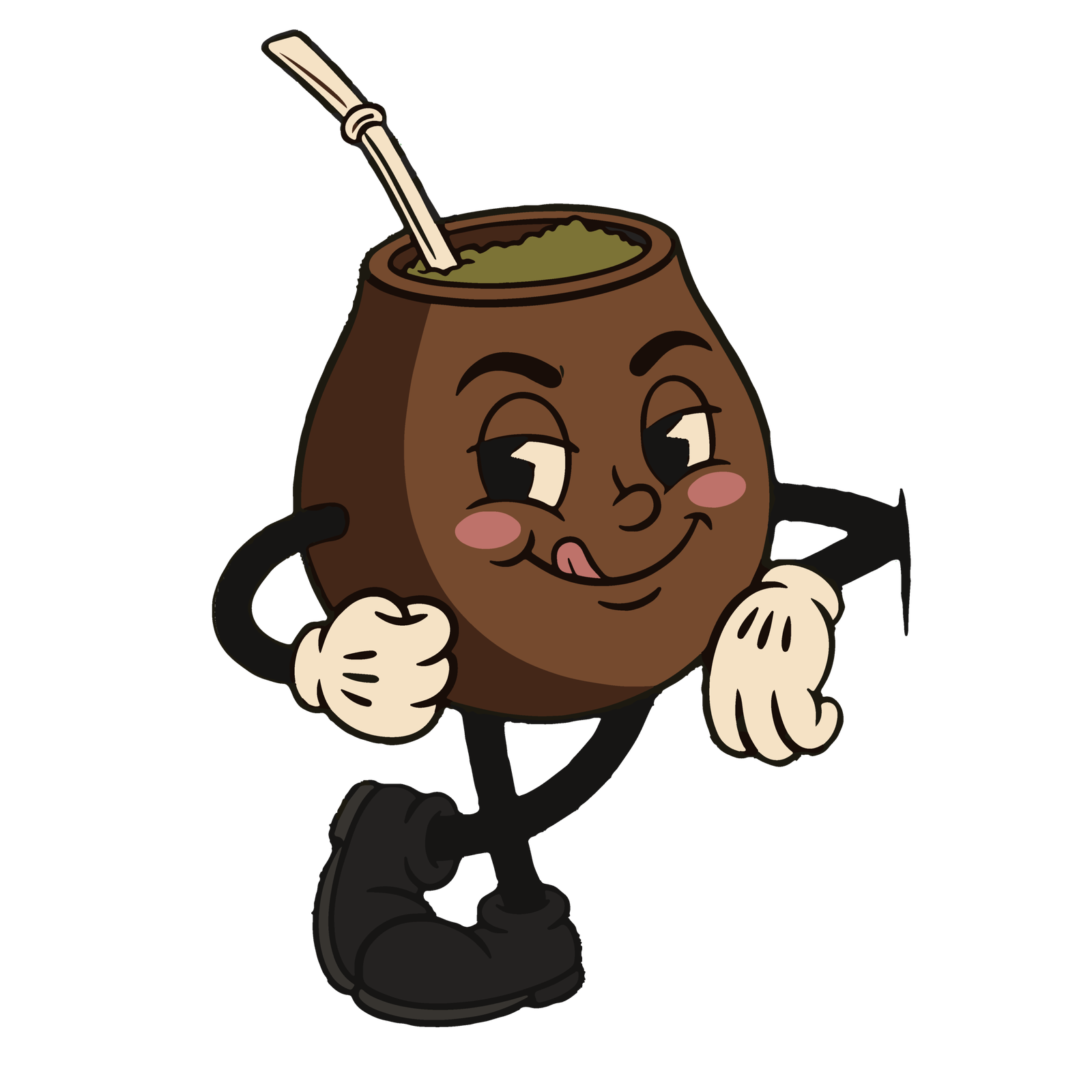 Personaje El Pana Mate apoyado en la sección de envíos